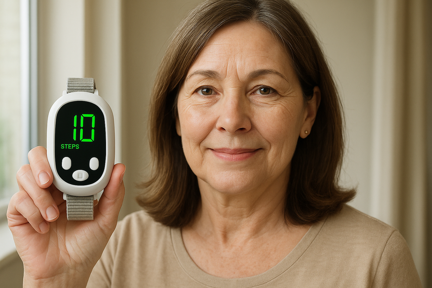 Femme de 50 ans avec tracker de fitness