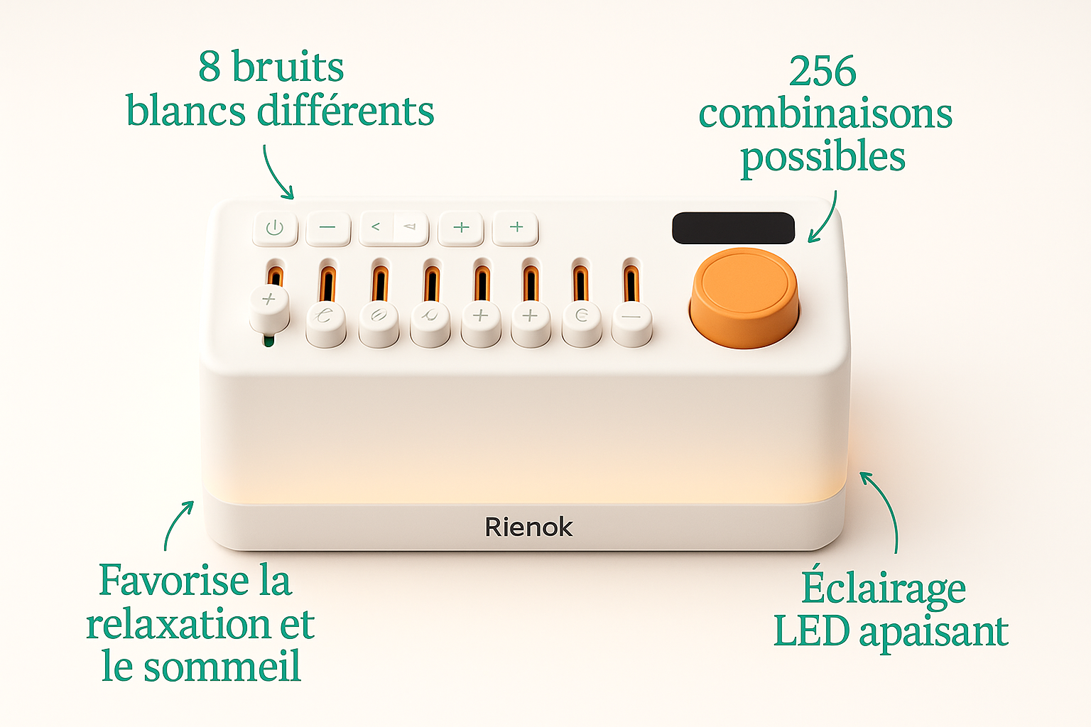 Baffle à bruit blanc - texte et flèches en teal