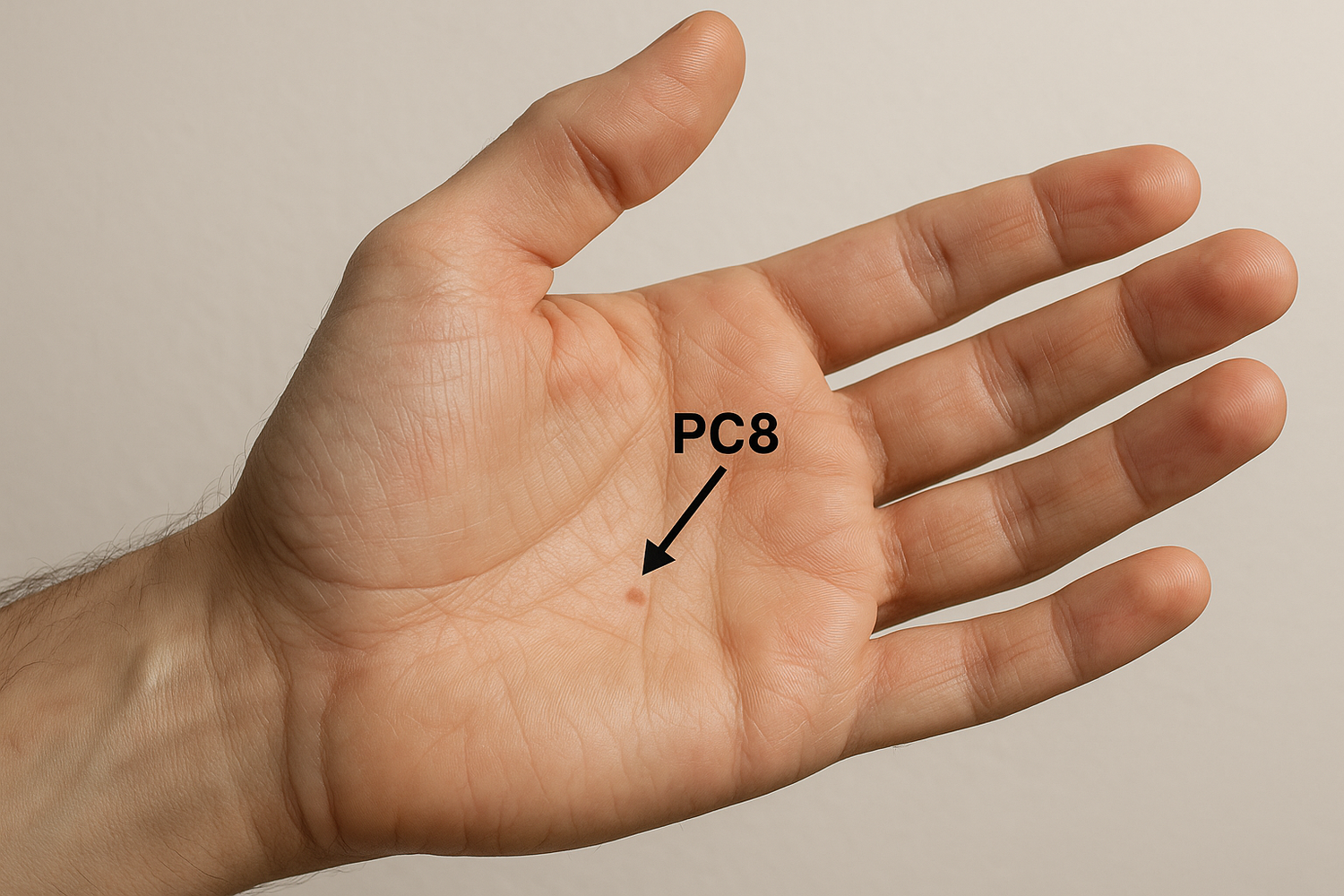 Main réaliste avec point d'acupression PC8